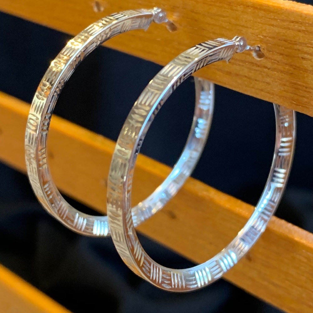 💕 14K Gold Hoop Earrings WHITE GOLD